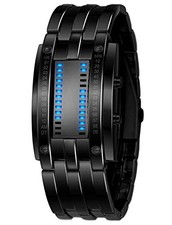Classic Mens Binary Square Blue LED Digital Waterproof Watch Black Plated black