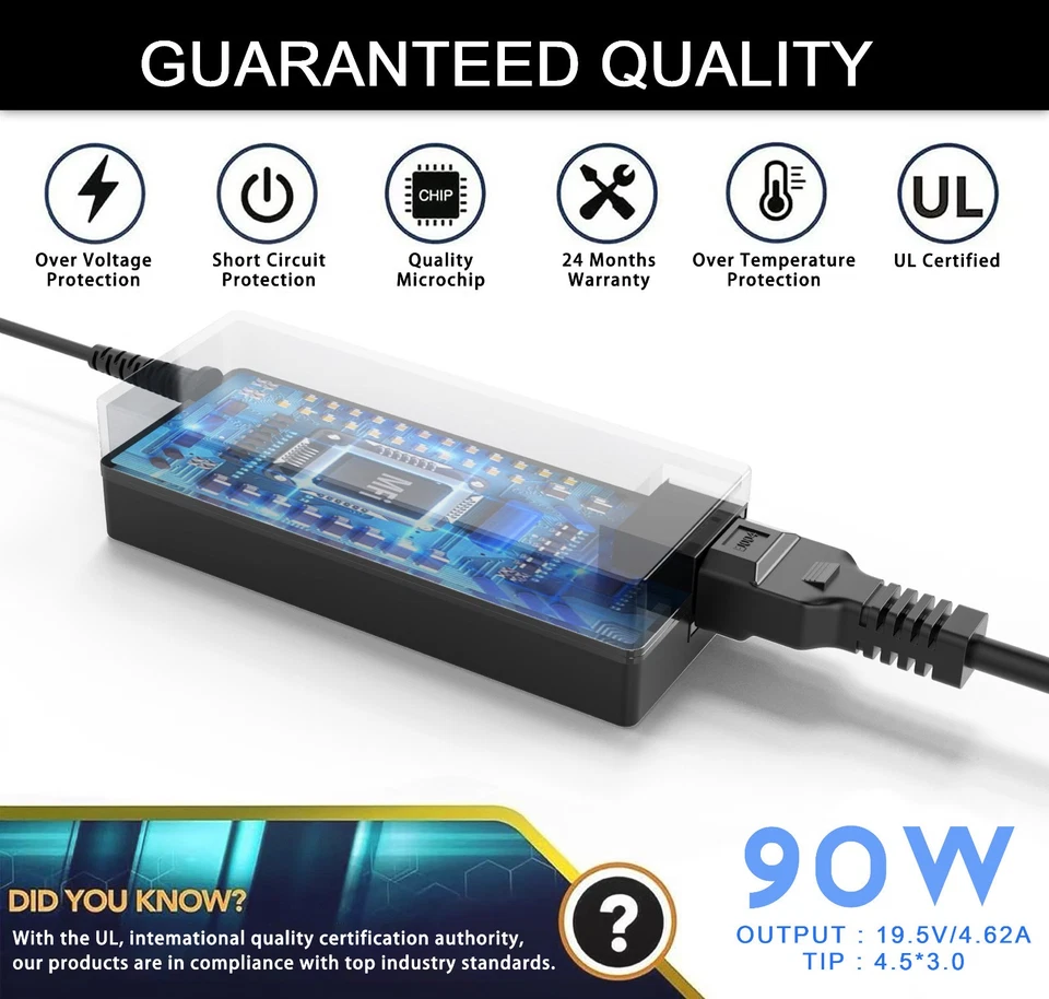90W Laptop Charger Adapter for HP 350-G2 250-G7 250-G6 G5 G4 EliteBook G3 G4 G5 - Image 4 of 4