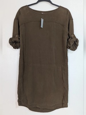 NWT Anthropologie Petites Moss Green 100% Tencel Shift Mini Dress Size XSP