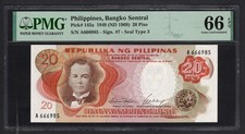 Philippines 20 Piso 1949 (ND 1969) P145a Uncirculated Grade 66