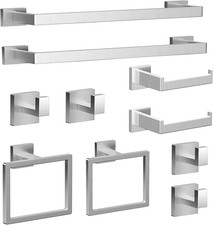 Brushed Nickel Bathroom Hardware Set 10 Pieces, Square Bathroom Accessories Kit