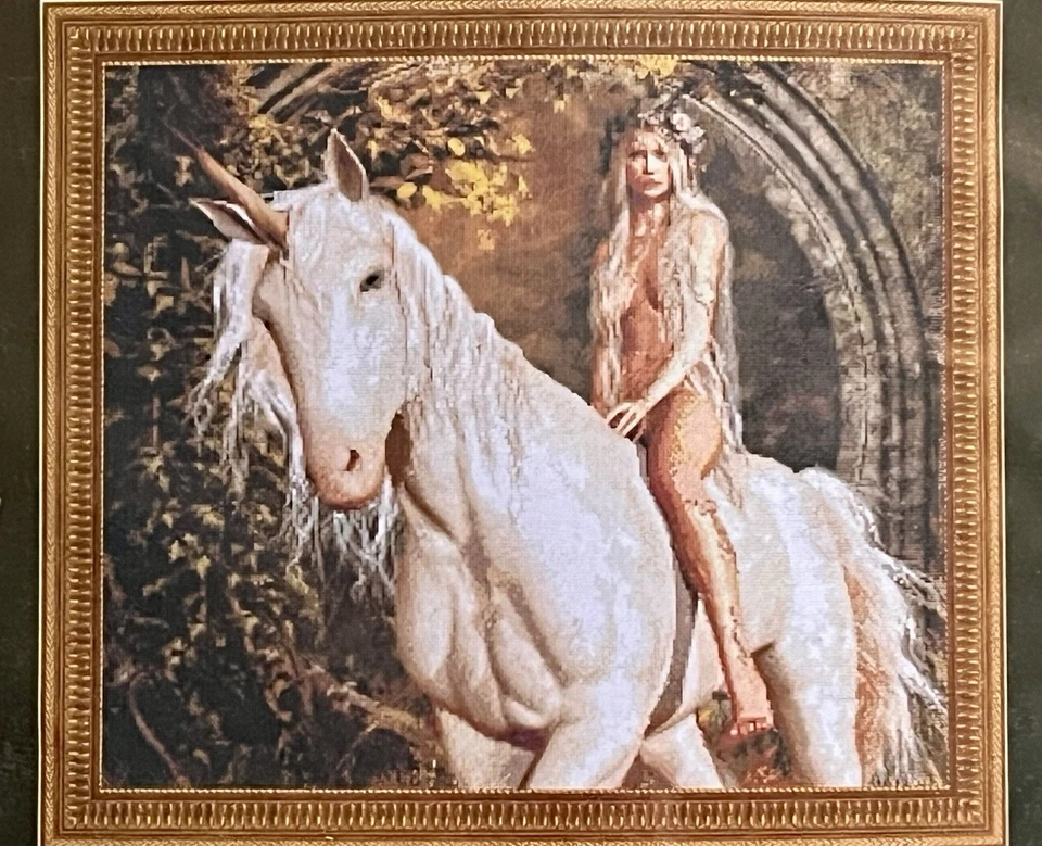 Kit de punto de cruz Kustom Krafts Inc - LADY GODIVA #95197 Dyan Allaire NUEVO unicornio Foto 3 de 4