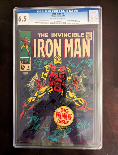 IRON MAN NO. 1 (MAY 1968) MARVEL SILVER AGE CGC 6.5 FINE+ ORIGIN RETOLD
