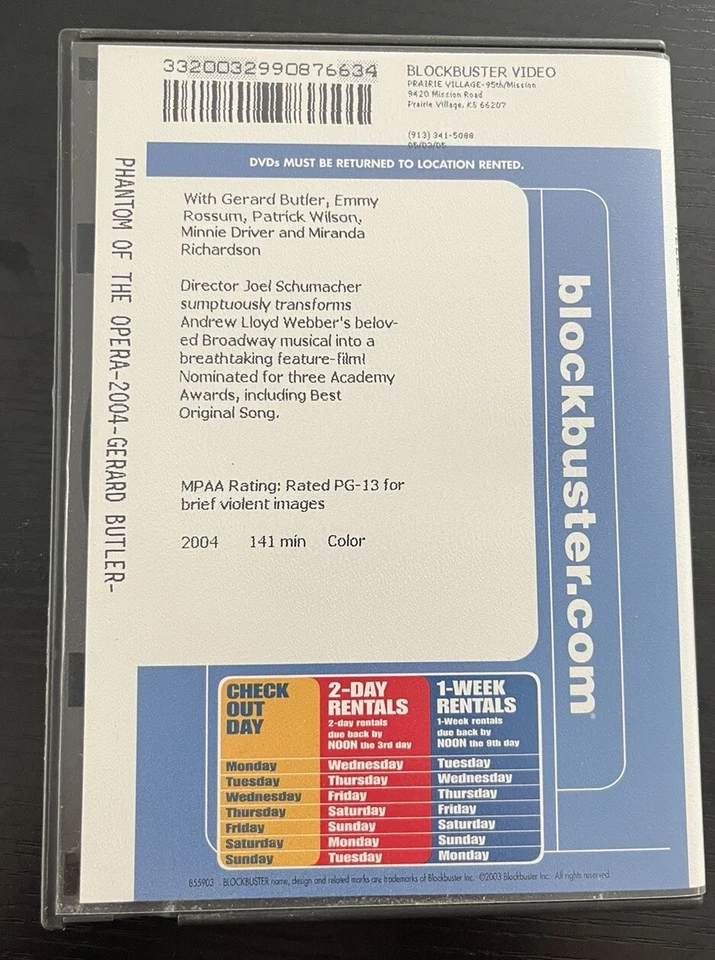 Blockbuster Dead Stock Rental: Phantom Of The Opera (DVD, 2004) EX - Image 2 of 4