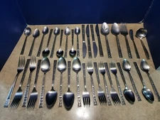 RIVIERA Stainless Steel Scroll Flatware MCM Japan Lot Of 37 Misc Pieces Used