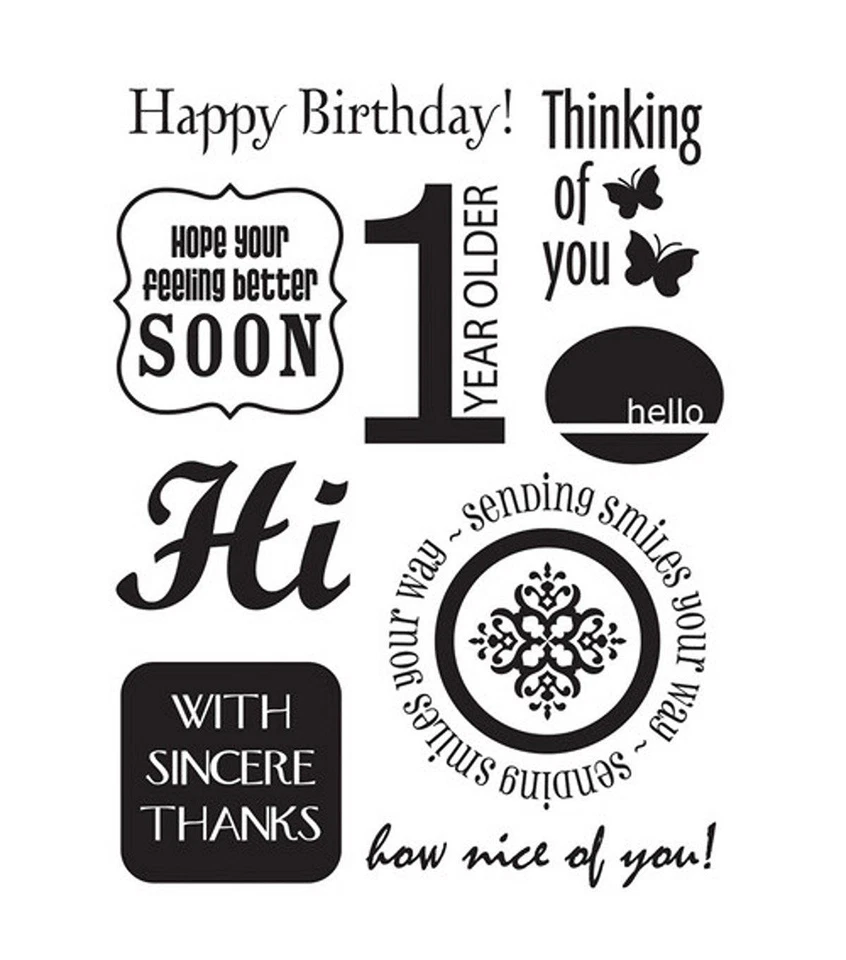 Juego de estampillas acrílicas transparentes Card Sentiments de Stampology AL3449 NUEVO cumpleaños gracias Foto 2 de 2