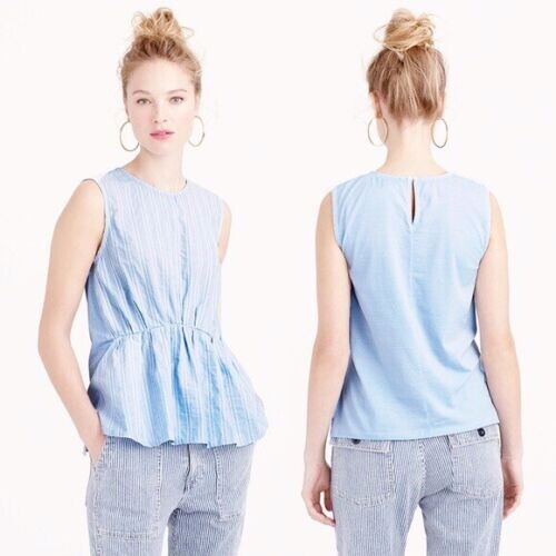 J Crew Womens Size XXS Blue Cinched Tank Striped Sleeveless Keyhole Top image 5