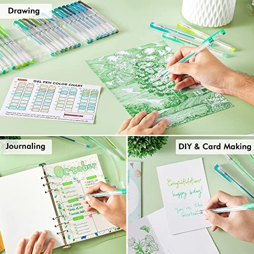 Gel Pens 30 Green Tone Gel Pens with 30 Refills for Adults 60 Pack Green Tone - Picture 6 of 8