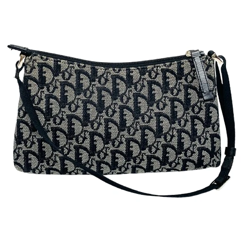 Sac à main bandoulière Christian Dior motif trotteur toile noire cuir