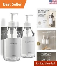 Elegant Wall-Mounted Shampoo and Conditioner Dispenser - Set of 2 Clear Bottles