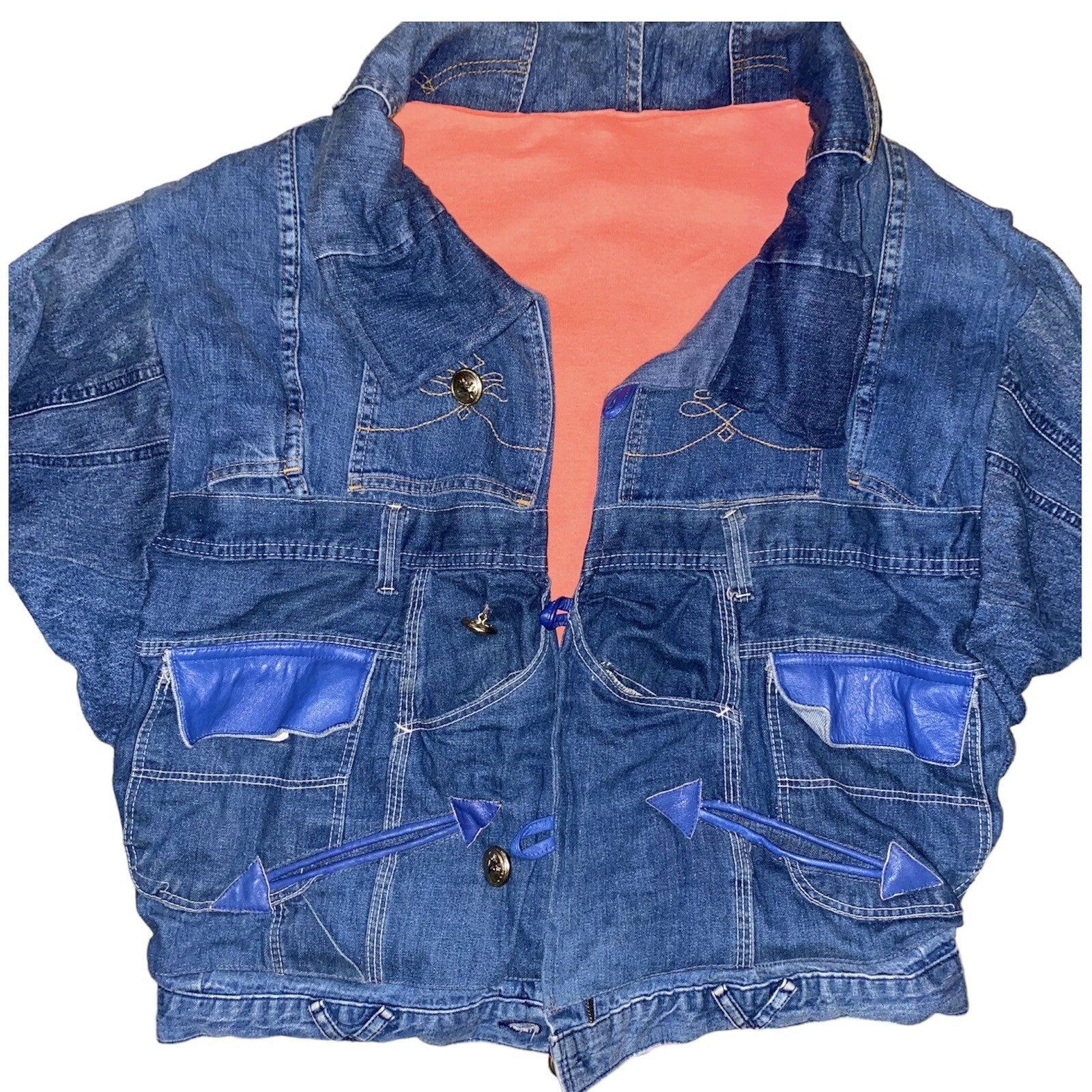 Jean Denim Patchwork Designer Jacket L Vintage Y2… - image 2