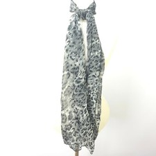 Vintage Scarf Sheer Gray White Leopard Print 65" Animal Monotone Cheetah Modern