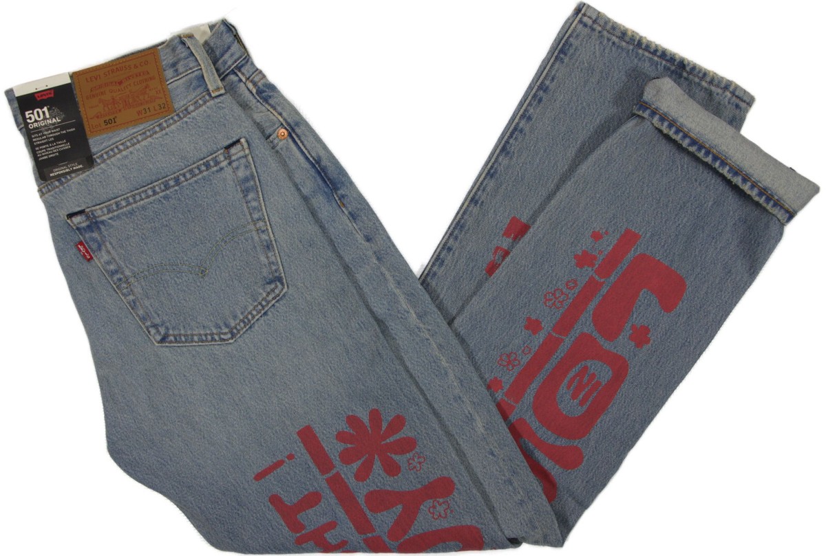Levi's PREMIUM Original 501 Straight Jeans- NEW- $128-Levis Painted Hippie denim View 3