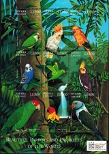 Sierra Leone 2000 - Beautiful Parrots Birds - Sheet Of 9 Stamps Scott 2272 Mnh