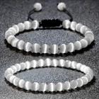 Natural Opal Beads Bracelet Smooth Cat Eye Quartz Chakra Moonstone Beads Bangle