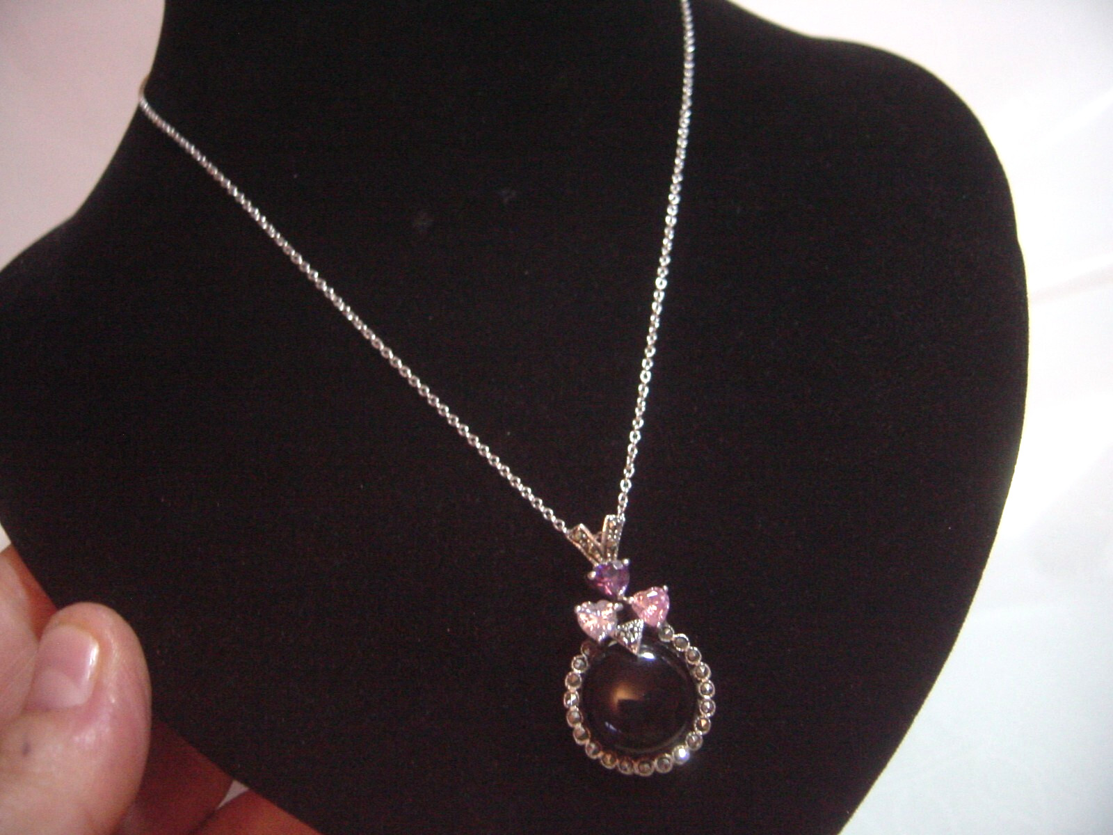 superb-Solid Silver chain & unusual genuine onyx-… - image 1