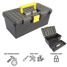 16" Plastic Portable Storage Tool Box With Removable Tray & Carrying Handle