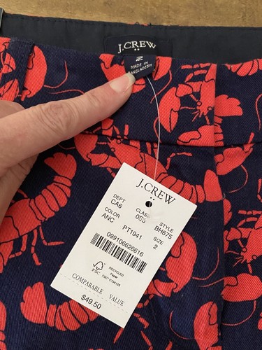 NEW NWT J CREW J.Crew Cotton Twill Lobster Print Chino Shorts Orange Navy Sz 2 - Picture 11 of 11