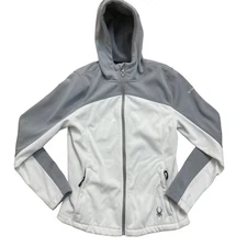 Spyder Active Jacket Womens Small Gray White Softshell Hooded Micro Fleece Lined