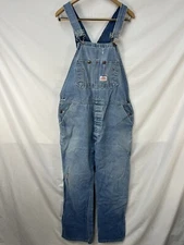 VINTAGE ROUND HOUSE DENIM BIB OVERALLS DISTRESSED ACTUAL 42X29