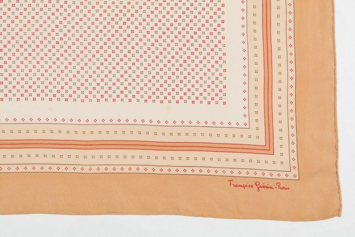 Foulard Vintage En Soie Françoise Guérin, Motif Géométrique Multicolore