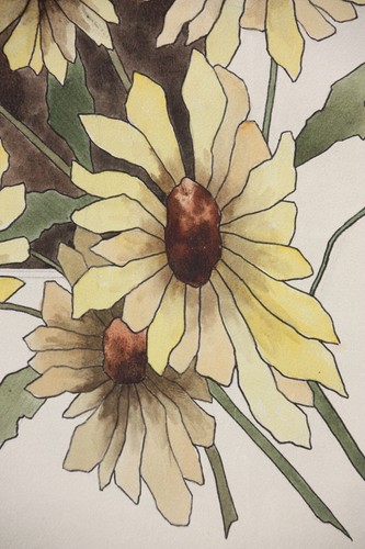 Sonnenblumen (Helianthus grosseratus) über einem braunen Feld, Aquarell, um 1900 - Bild 2 von 13