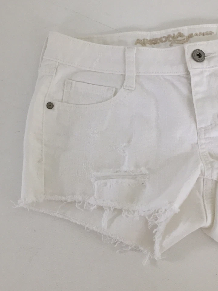 Pantalones cortos de jean Arizona Jean Co Junior para mujer talla 1 blancos cortes desgastados nuevos Foto 2 de 4