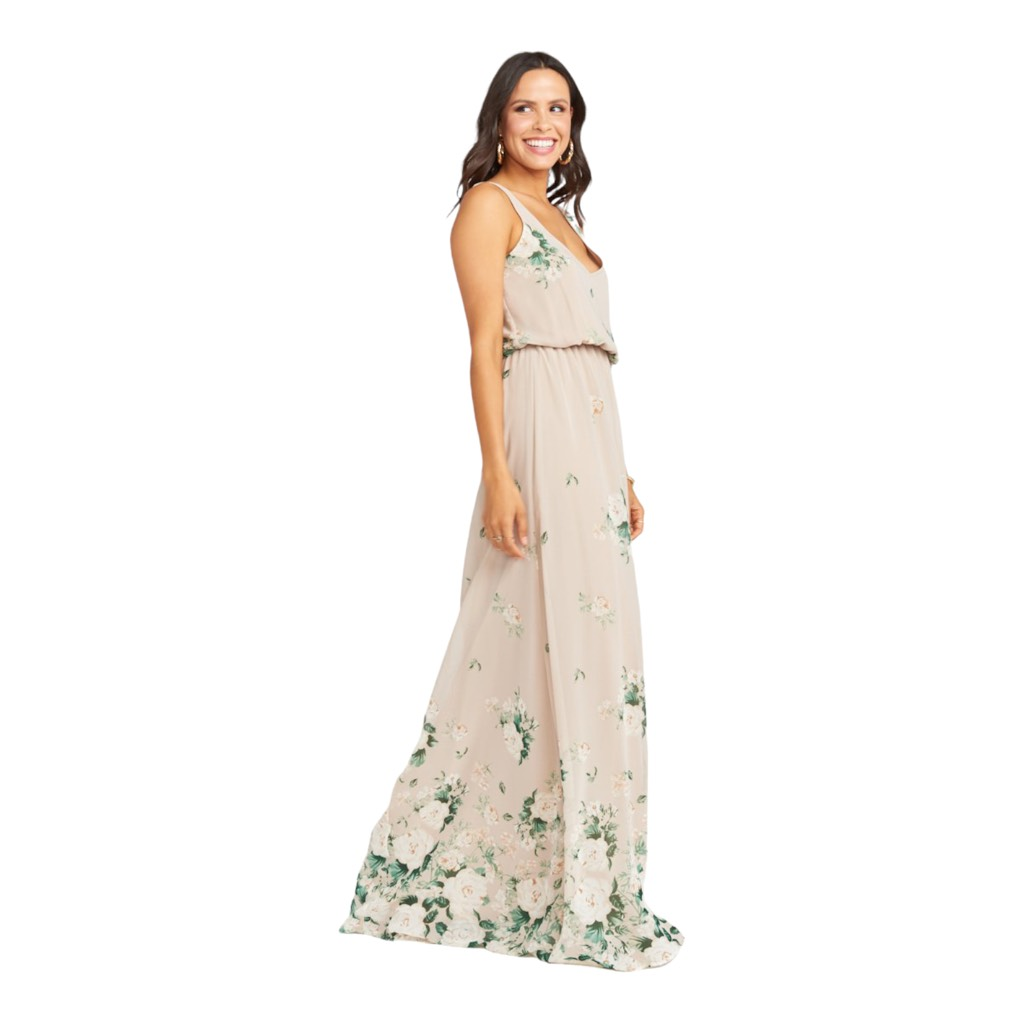 Show Me Your Mumu Womens Kendall Blouson Maxi Dress Beige Green Floral  Lined S