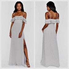 Show Me Your Mumu Emma Ruffle Maxi Dress Dove Grey Chiffon XS NWT Bridesmaid