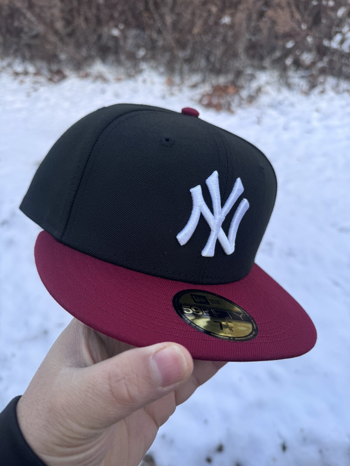 ПРИТАЛЕННАЯ ШЛЯПА NEW YORK YANKEES MLB NEW ERA 59 РАЗМЕРА F CARDINAL ЧЕРНАЯ БОРДОВАЯ БЕЛАЯ OG 8190₽