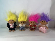 Vintage Lot Of 4 Russ Trolls 5 Inch Dolls 1991 Tuxedo/Dress/Flannel/I Love Troll