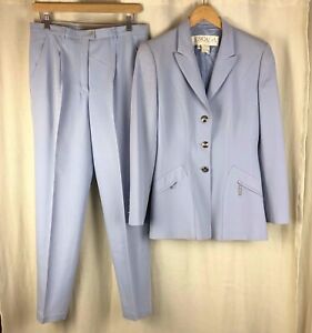Escada Margaretha Ley Periwinkle Blue Pant Suit Blazer Jacket Size 36 US 8