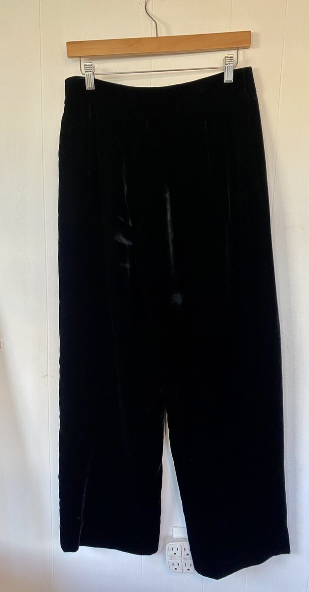 Vtg 80s Giorgio Armani Black Velvet Wide Leg Pants Sz 40 Silk
