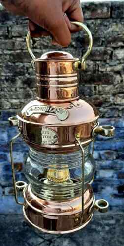 15" Oil Lamp Antique Maritime Ship Lantern Boat Light Brass & Copper Anchor Gift - Picture 1 of 9