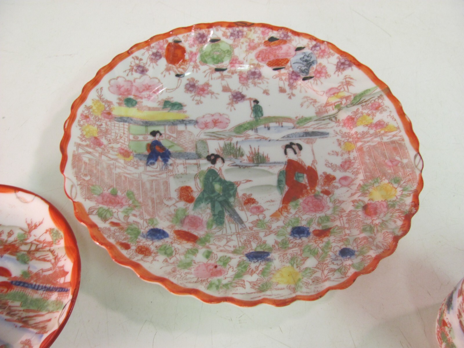 CUP, SAUCER, PLATE  SET - JAPAN ORIENTAL ART DESIGN - RED & MULTI-COLOR