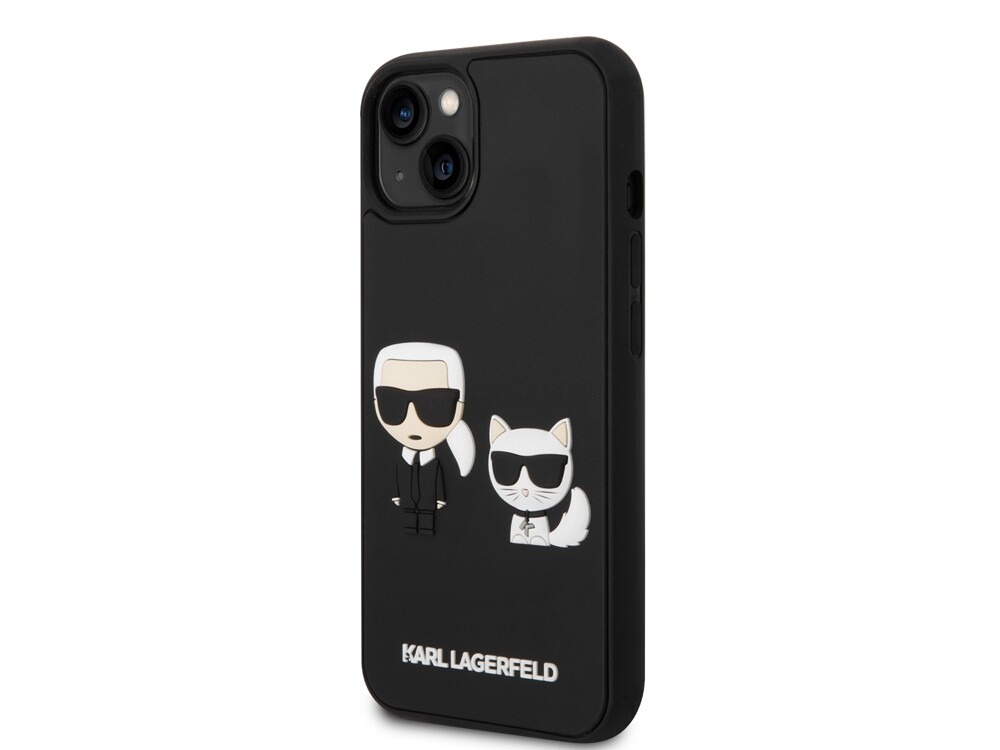 Karl Lagerfeld, Cover per iPhone 14 Plus 3D Rubber Karl & Choupette, Nero
