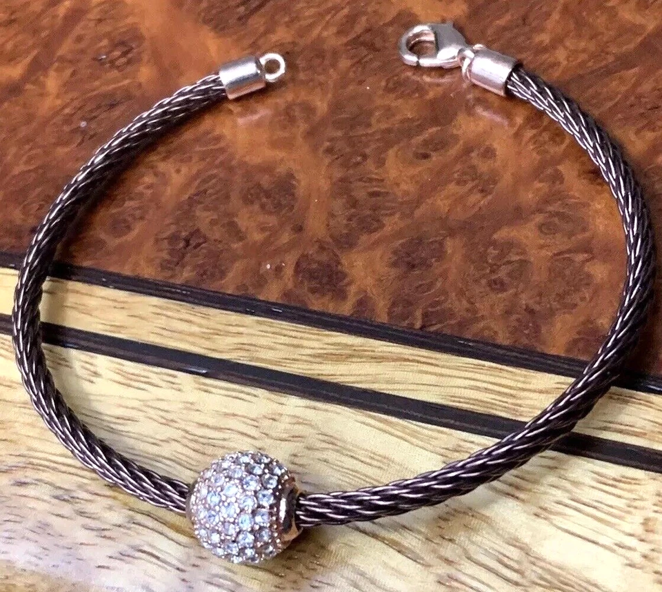 Nuevo de Lote Antiguo KOHL'S Acero Inoxidable Cadena de Alambre Cristal Circonita Pavimentada Piedra Bola Brazalete Foto 3 de 4