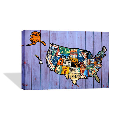 Decorative Canvas Print United States Plate Map Wall Décor Ready To Hang