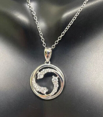 #ad Open Circle Swirl Pendant 14K White Gold Plated 2.0 Ct Round Lab Created Diamond $140.59