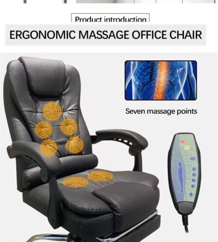 Chaise de bureau inclinable pivotante ordinateur bureau de jeu chaise de massage repose-pieds en cuir - Photo 1/11