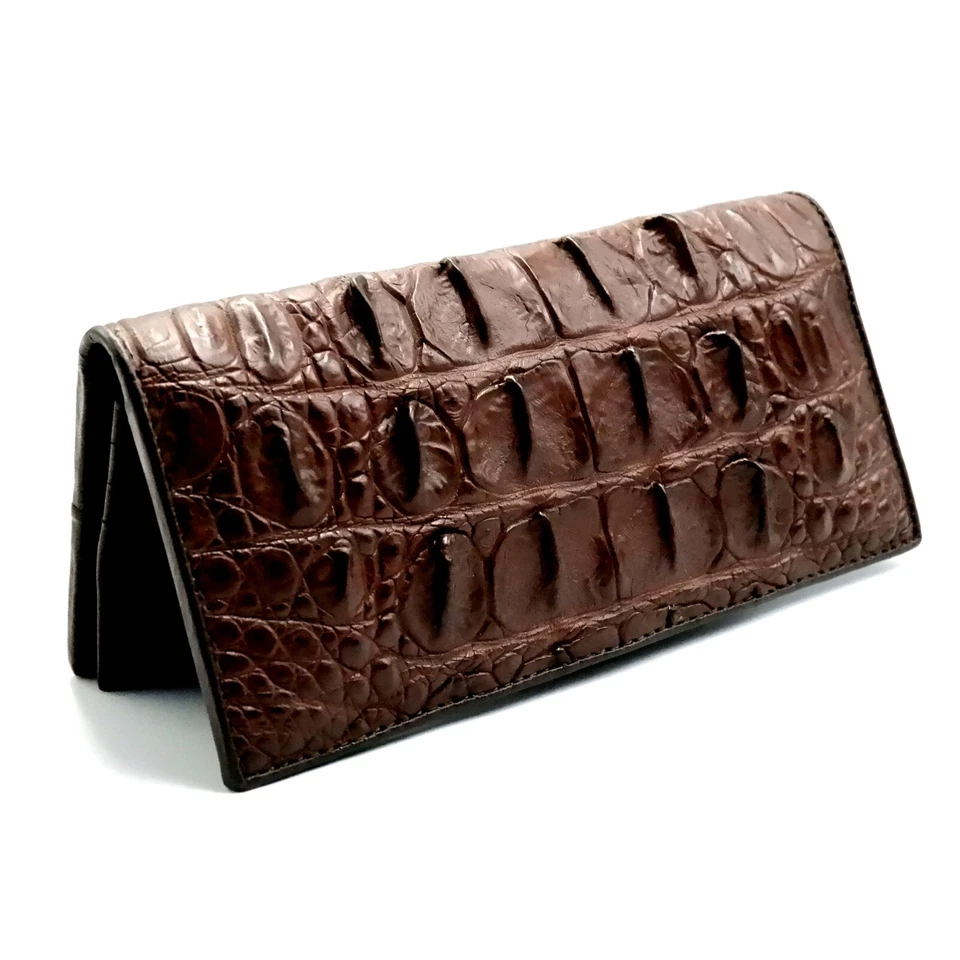 New Real Dark Brown Croc Back Bone Leather Skin Unisex Long Bifold Wallet. - Image 3 of 4