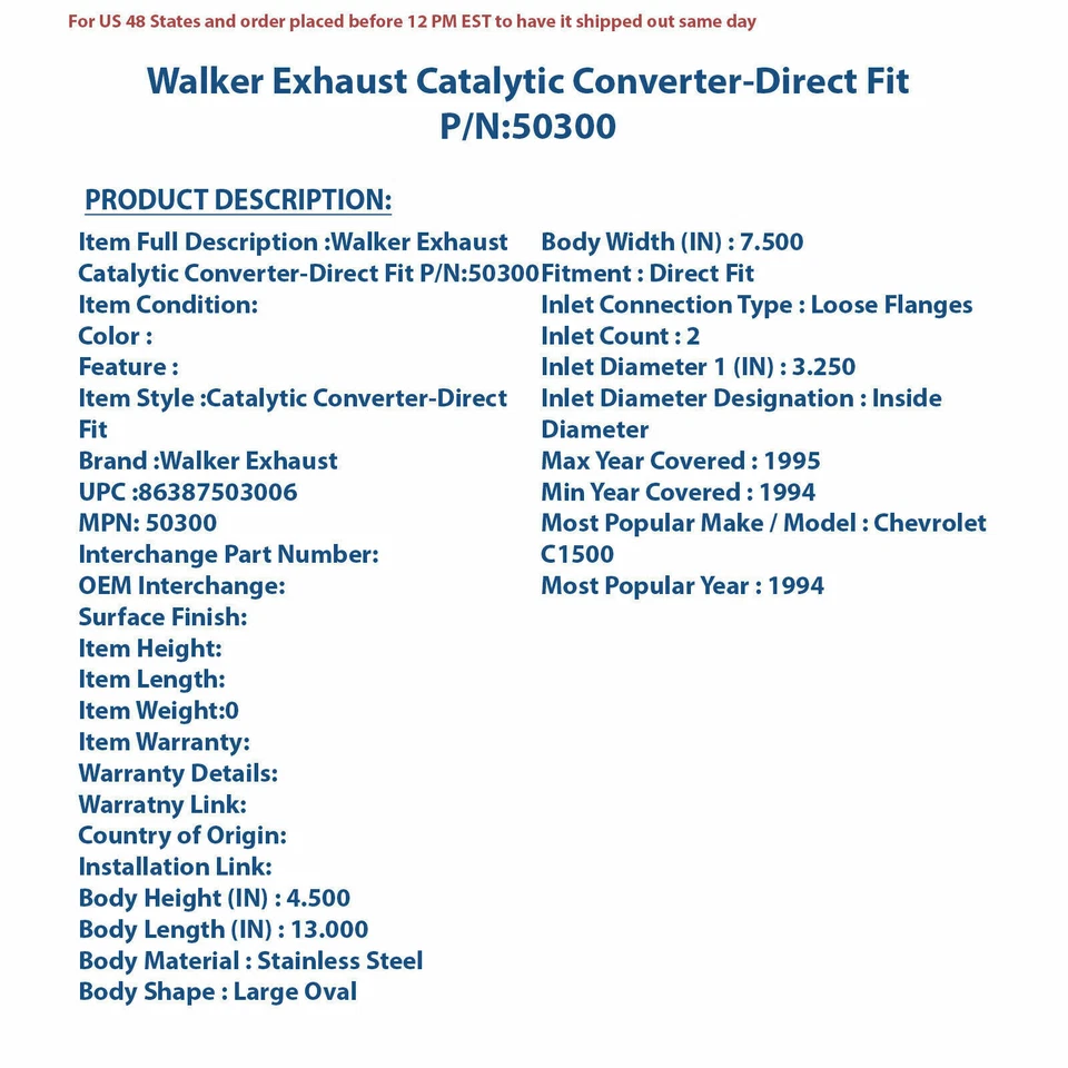 Convertidor catalítico de escape Walker - ajuste directo 50300 Foto 4 de 4