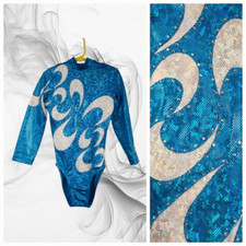 NEW Girls CLA Gymnastics Leotard Long Sleeve Bedazzled Turquoise Silver Foil Leo