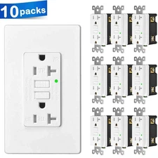20 Amp GFCI Receptacle + Wallplate TR WR Self-Test LED ETL FCC Certified 10PK