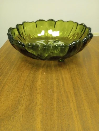 Vintage Depression Glass Large Bowl  Footed Scalloped Emerald Green