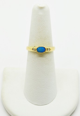 #ad #ad 14K Yellow Gold Blue Stone and Small Diamonds Ring SZ 6.75 #GOLD 3760 $388.13