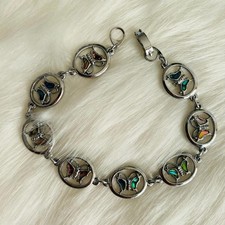 Silver Butterfly Charm Bracelet with Colorful Inlays