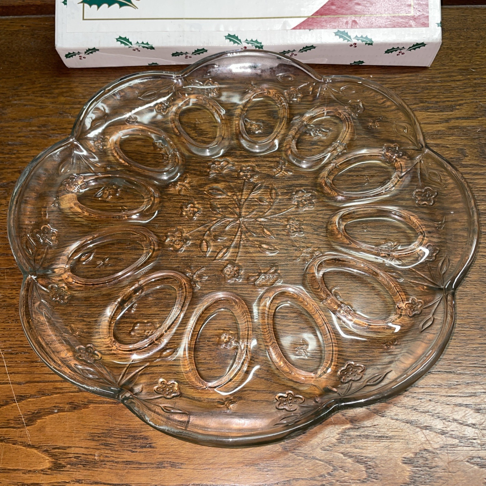 Anchor Hocking Savannah Glass Deviled Egg Platter 12” Vintage W/ Box