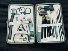 Manicure Pedicure Grooming Kit Nail Clippers Tweezers Ear Pick Travel Case NEW