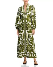 FARM Rio Green Palermo Buttoned Puff Sleeve Maxi Dress NWT Sz L Retail $338 Boho